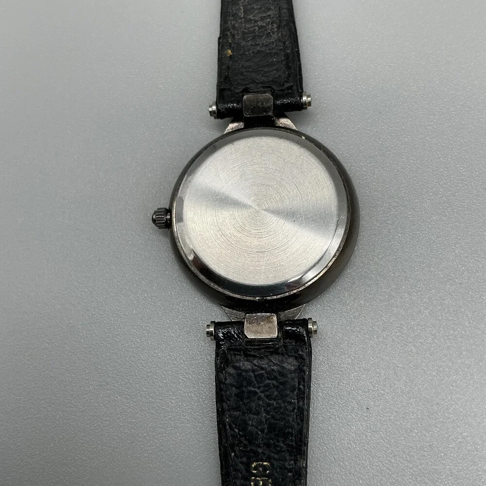 Dejuno Womens Watch 31mm Silver Tone Black Leather Dress Classic New Battery